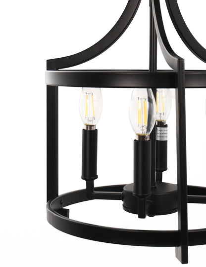 YANSUN 4-Light Black No Decorative Accents Drum Chandelier for Foyer Kitchen Island with No Bulbs Included