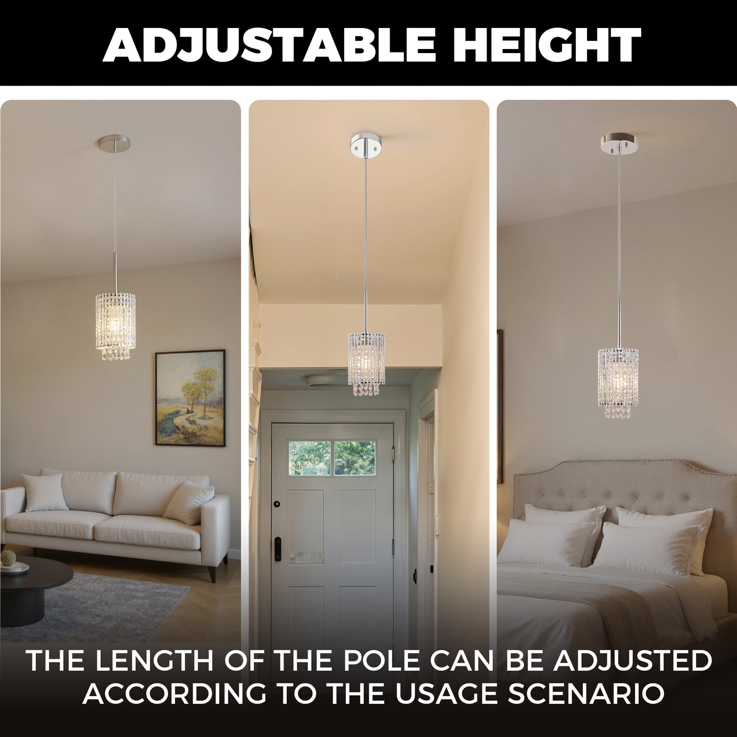 YANSUN Set of 3 Modern Cylinder Pendant Lights, White Chrome 6.3in Twisted Aluminum Tube Ceiling Hanging Lights, E26 Base 60W Indoor Pendant Lighting for Kitchen Island Dining Room