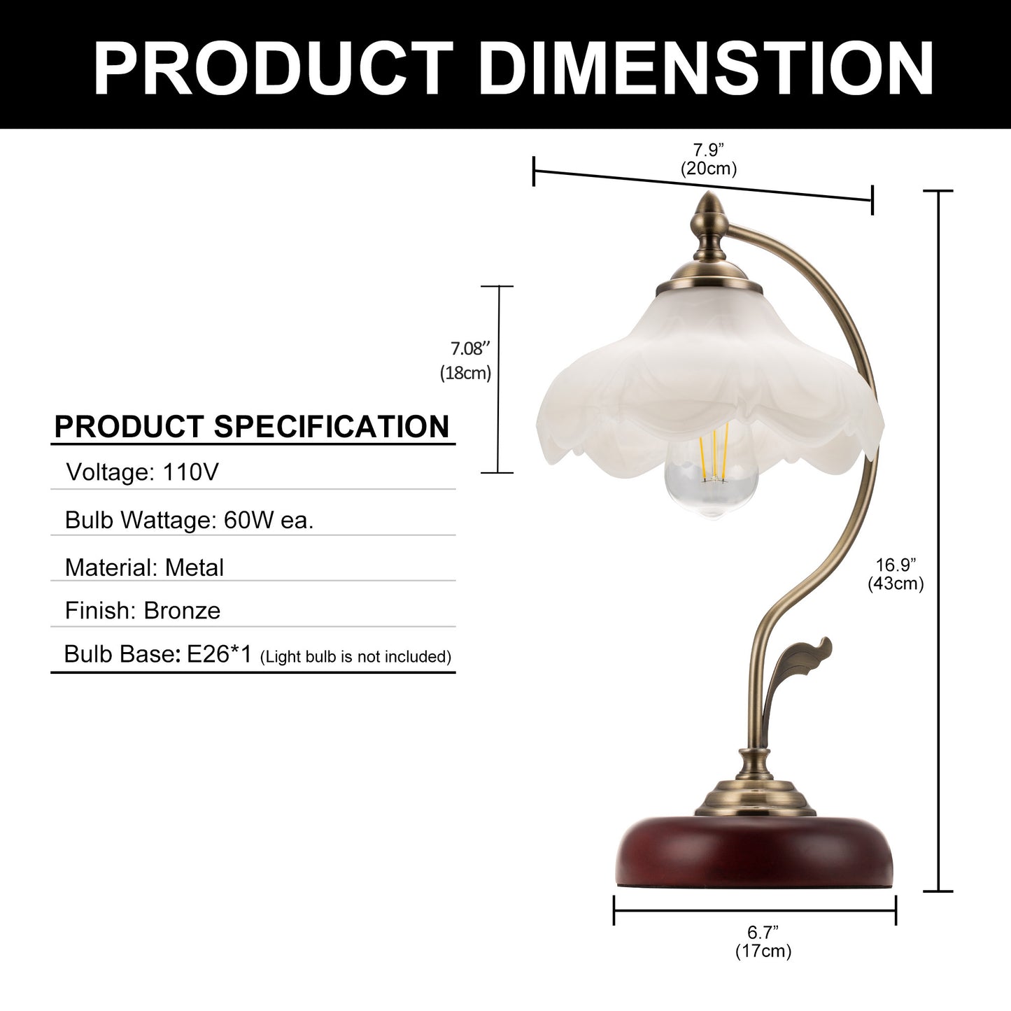 YANSUN 16.93 in. 1-Light Brass Dome Metal Table Lamp - Vintage Retro Traditional Style, for Living Room, Bedroom, or Office