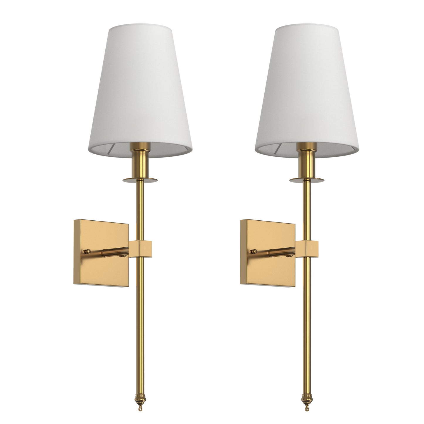 YANSUN 5.9 in.1-Light Gold Mid-Century Wall Sconce with White Fabric Shade for Bathroom Hallway