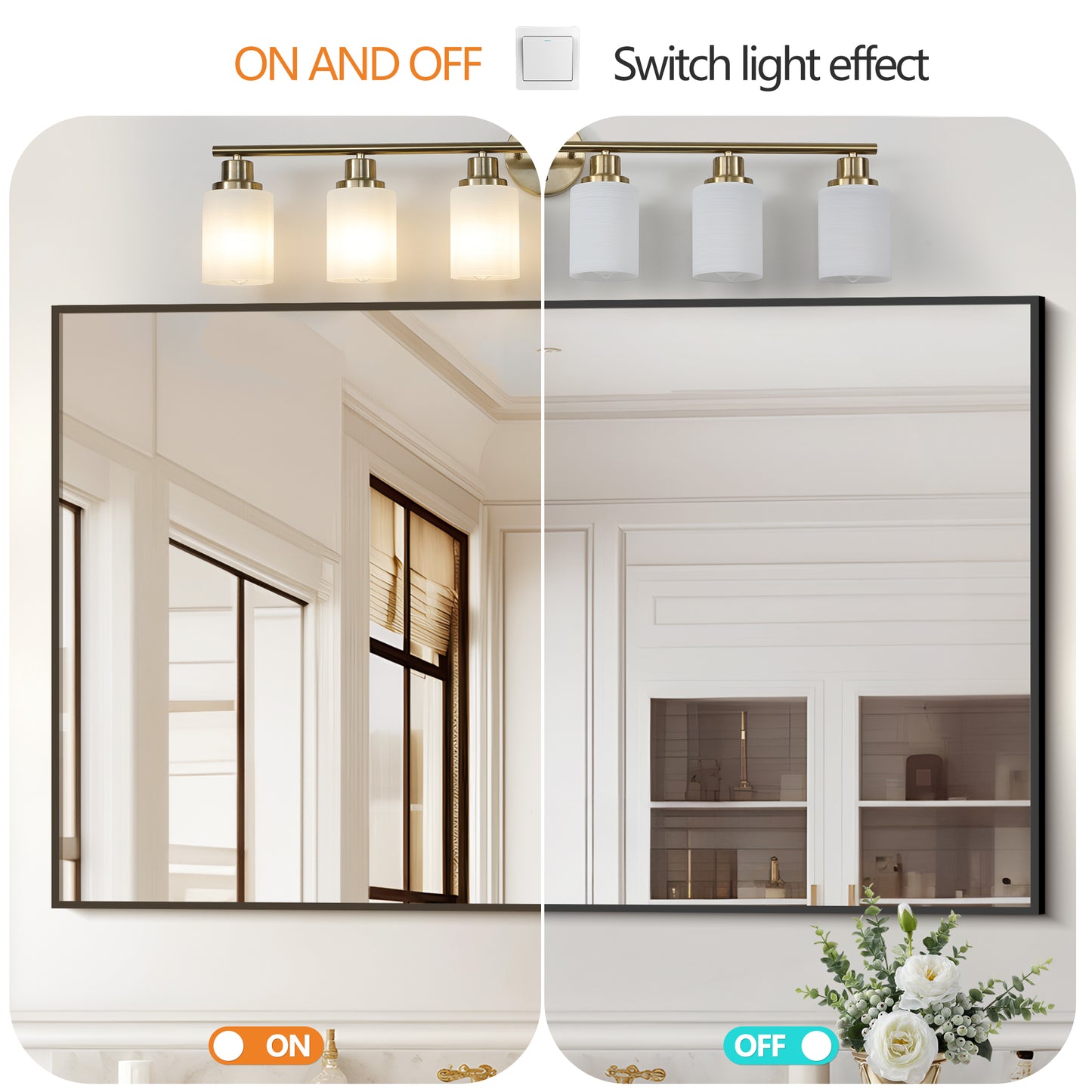 YANSUN Golden Modern Minimalist Bathroom Vanity Light, 6-Light Wall Sconce, Iron & Glass, E26 Base, Hard-Wired (Bulbs Not Included)