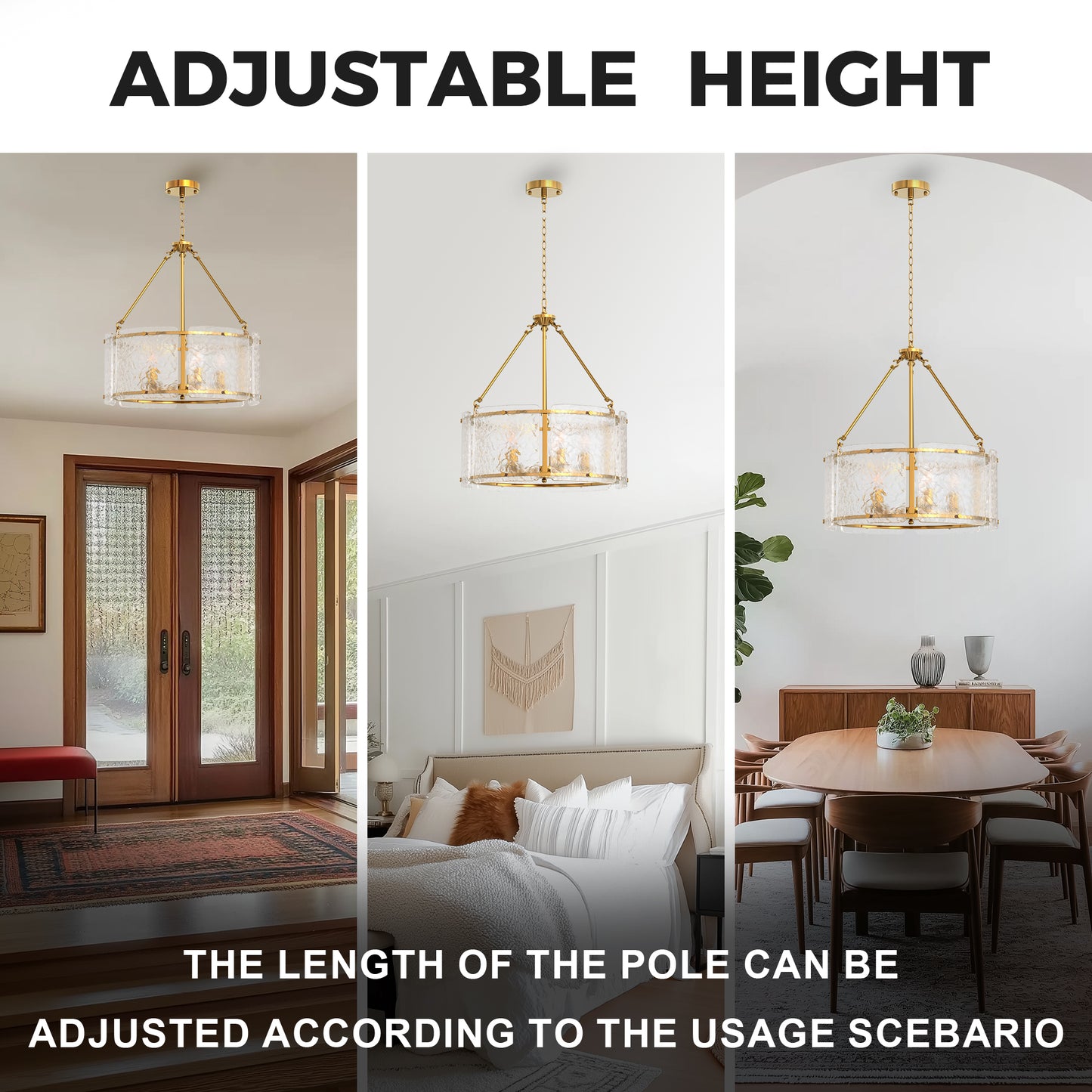 YANSUN 21 in. 5-Light Gold Modern Glass Drum Chandeliers, Dining Room Light Pendant Light Fixtures Over Table