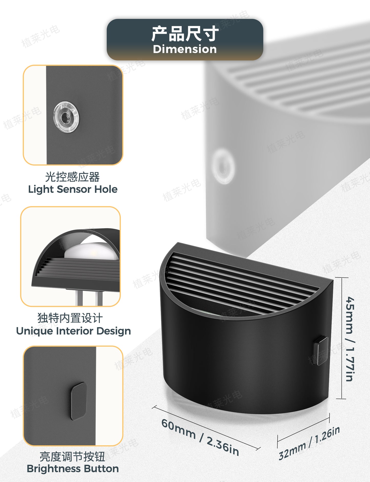 YANSUN 2-Pack 1W Half-Arc Plug-in Night Light Black Dimmable Warm 3000K