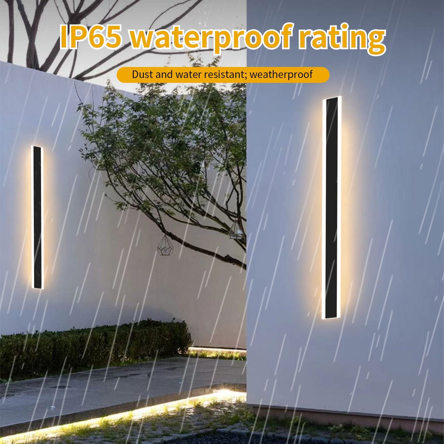 39inches 20W 1-Light Linear Outdoor Modern LED Wall Light, Waterproof IP67 Warm White 110V led Wall Mount Lighting Fixture, Rectangular Black Long Strip Exterior House Lights for Porch