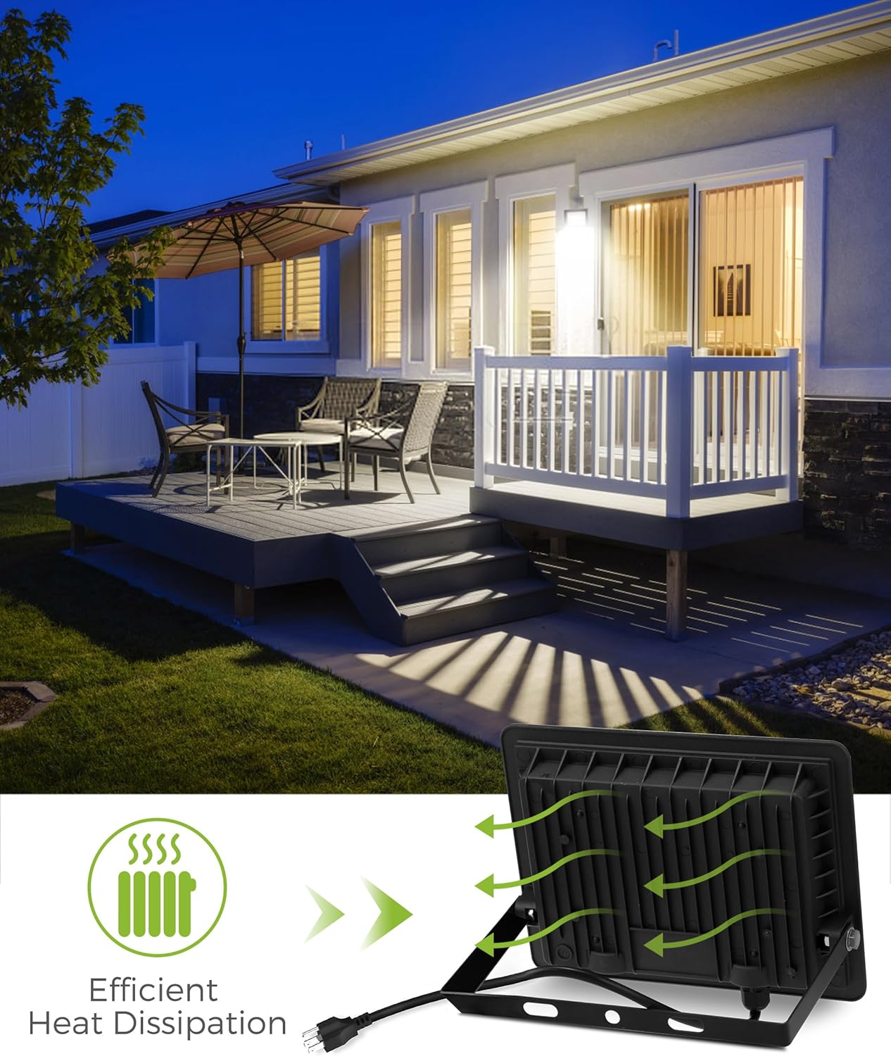 YANSUN 2-Pack Graphene LED Flood Light, Plug-in Motion Sensor, 50W 2300LM, 6000K White Light, IP65 Outdoor Security Floodlight