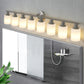 YANSUN Modern 8-Light Vanity Wall Sconce, Brushed Nickel Finish with Frosted Glass Shades for Bathroom or Hallway Lighting (No Bulbs)