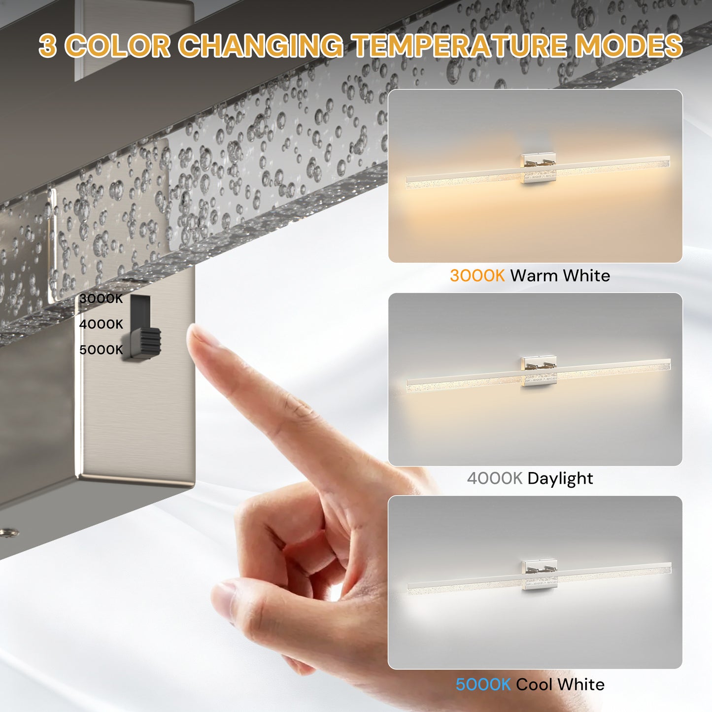 YANSUN 48 in Modern LED Vanity Light with Bubble Acrylic Diffuser, Sand Nickel Finish, Integrated LED, 3CCT Dimmable