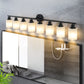 YANSUN Black & White Modern Bathroom Vanity Light, 8-Light Wall Sconce, Iron & Frosted Glass, E26 Base, Hard-Wired (Bulbs Not Included)