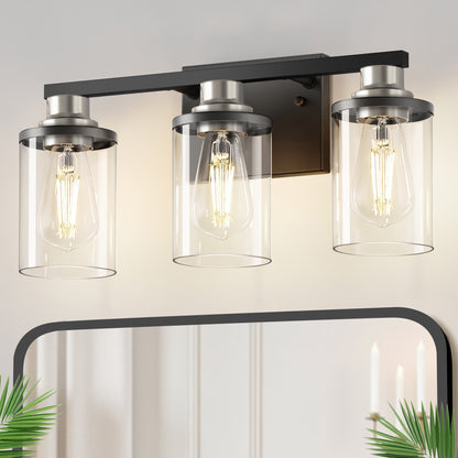 YANSUN 3-Light Vanity Mirror Light, 17-Inch Length, Matte Black & Brushed Nickel Finish, ETL Certified, E26 Sockets