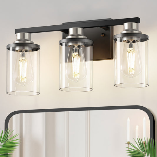 YANSUN 3-Light Vanity Mirror Light, 17-Inch Length, Matte Black & Brushed Nickel Finish, ETL Certified, E26 Sockets