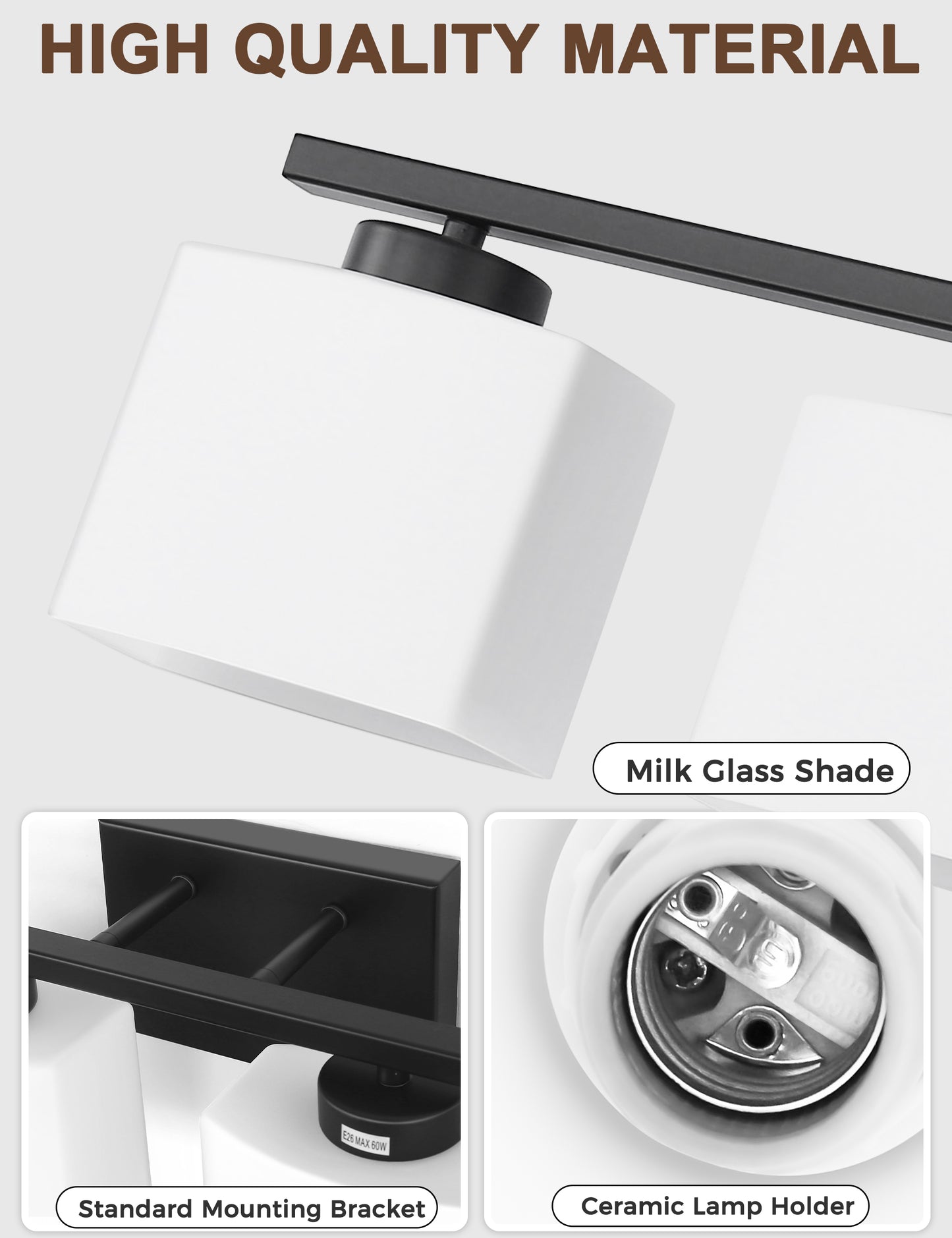 YANSUN 31 in. 4 Light Matte Black Vanity Light for Vanity Powder Room Dressing Room with White Glass Shades