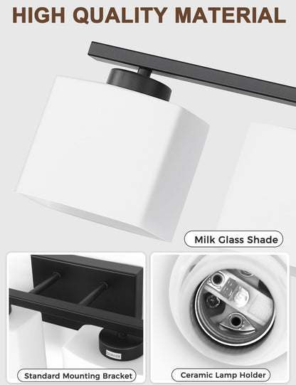 YANSUN 31 in. 4 Light Matte Black Vanity Light for Vanity Powder Room Dressing Room with White Glass Shades