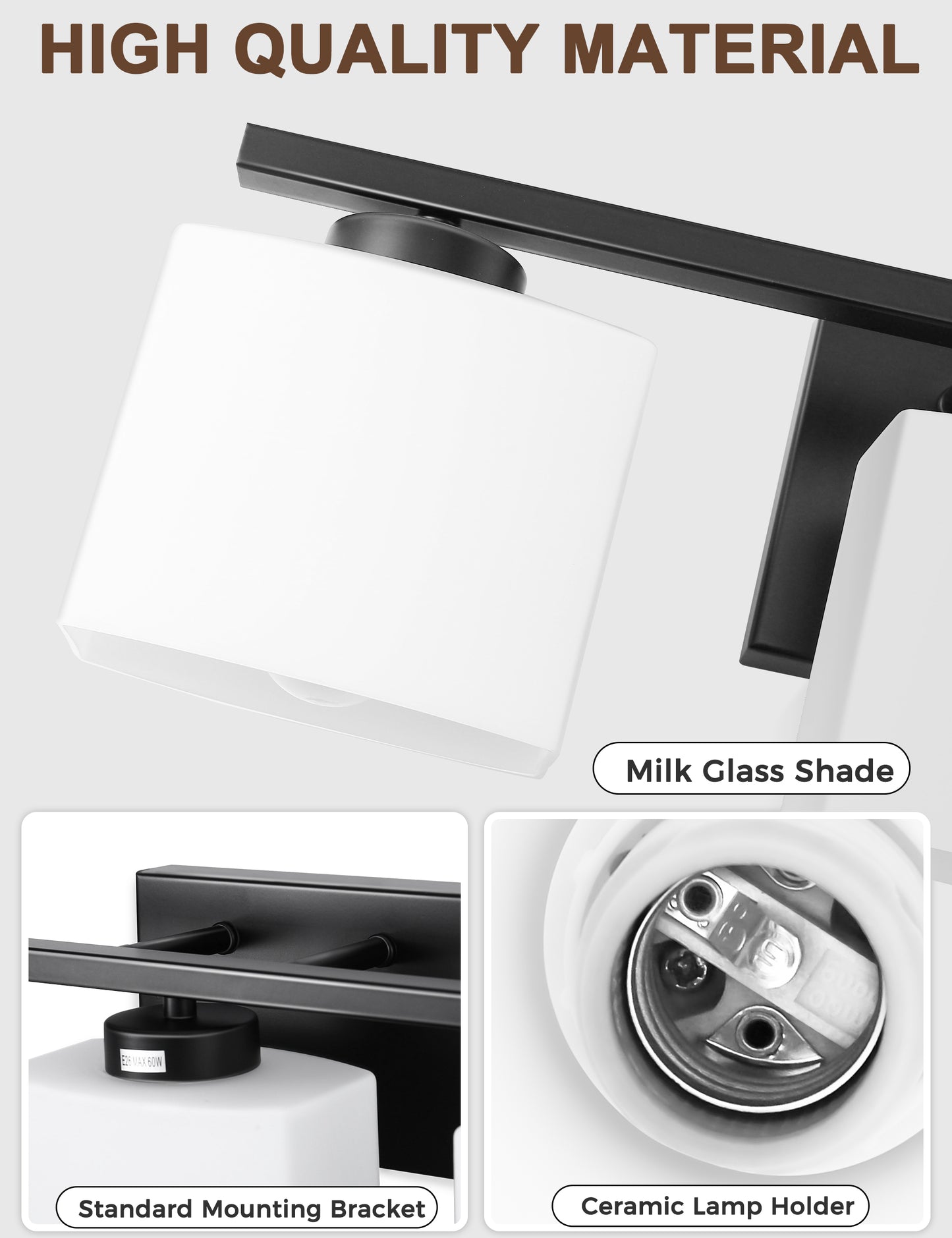 YANSUN 22 in. 3 Light Matte Black Vanity Light for Bathroom Bedroom Living Room with White Shades