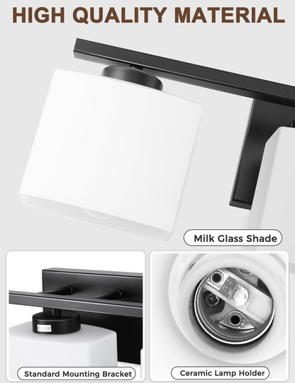 YANSUN 22 in. 3 Light Matte Black Vanity Light for Bathroom Bedroom Living Room with White Shades