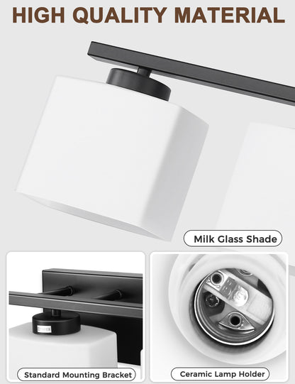YANSUN 40 in. 5 Light Matte Black Vanity Light with White Glass Shades for Bathroom and No Bulbs Included