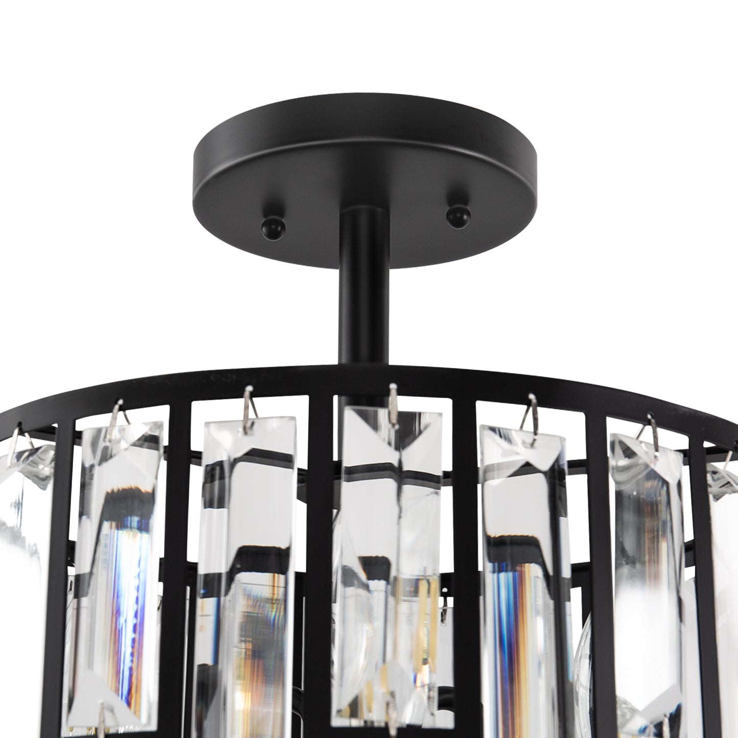 YANSUN 12.4 in. 3-Light Matte Black Semi-Flush Mount Ceiling Light with Crystal Details, E12 Base, for Living room, Bedroom