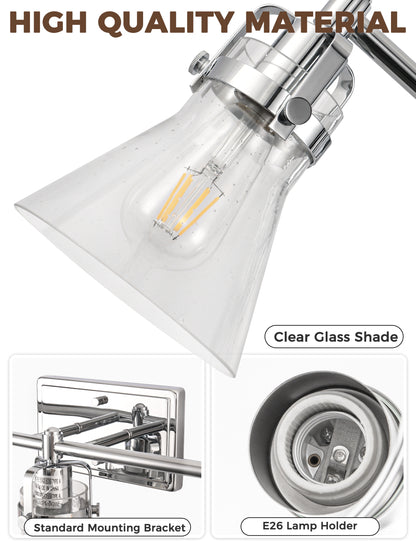 YANSUN 22 in. 3-Light Brushed Nickel Vanity Light with Glass Shade for Powder Rooms, Dressing Rooms or Bathrooms