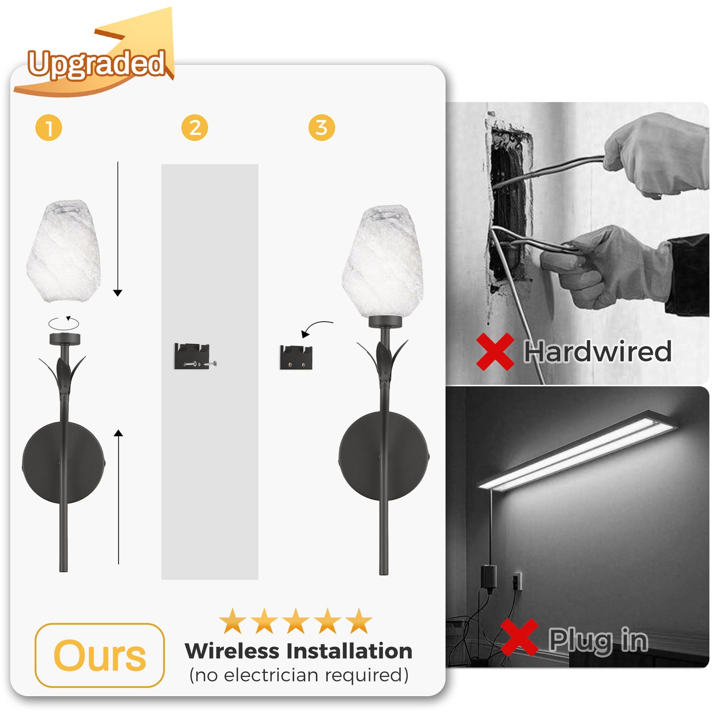 YANSUN 2-Pack Floral Art Glass Black LED Wall Sconce RGBCW Remote Control Remote Timer Dimmable Wall Light for Living Room