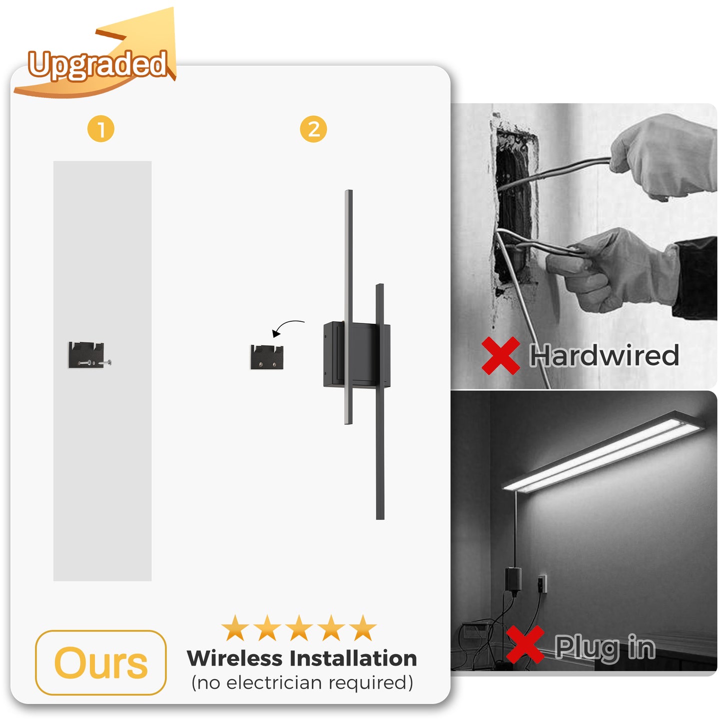YANSUN 24 in. 2-Pack Linear Black LED Wall Sconce Dimmable Wall Light for Living Room Hallway