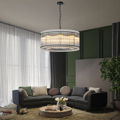YANSUN 37in. Black 2-Tier 8-Light Water Ripple Crystal Chandelier Modern Ceiling Light for Dining Room Living Room Bedroom Foyer High Ceiling