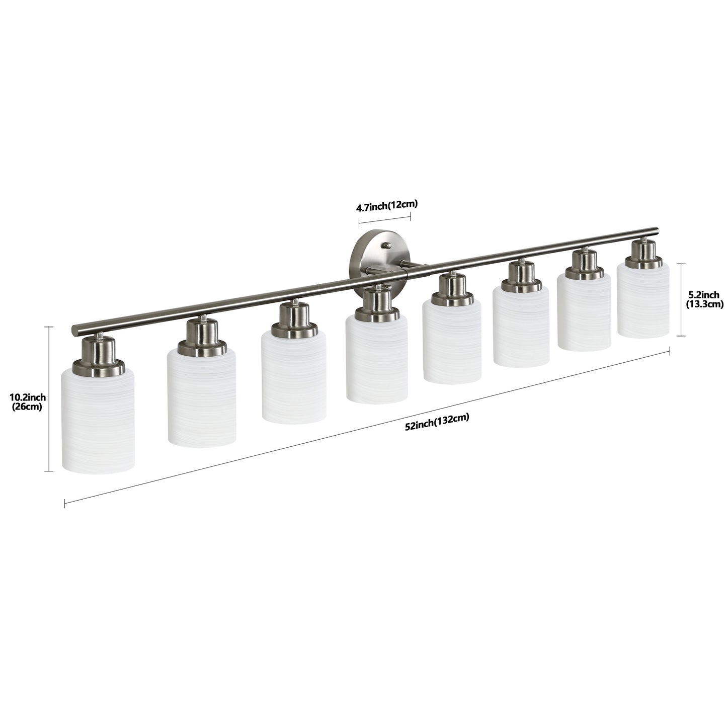 YANSUN Modern 8-Light Vanity Wall Sconce, Brushed Nickel Finish with Frosted Glass Shades for Bathroom or Hallway Lighting (No Bulbs)