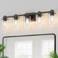 YANSUN 32 in. 5-Light Black Metal Vanity Light with Clear Glass Shade and No Bulbs Included