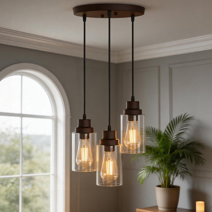 YANSUN 3-Light Oil Rubbed Bronze Kitchen Island Pendant Light with Clear Glass Shade Traditional E26 Ceiling Light Fixture