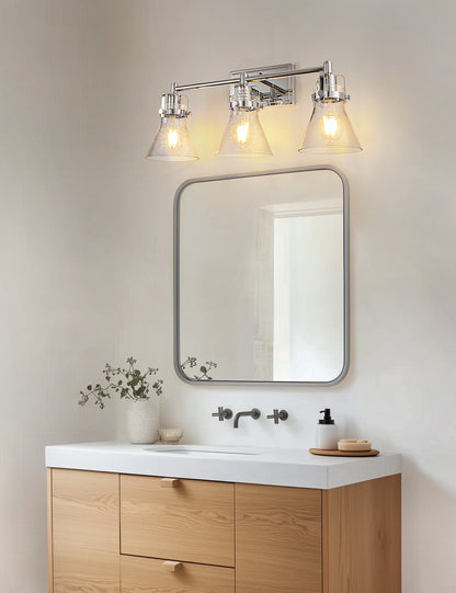 YANSUN 22 in. 3-Light Brushed Nickel Vanity Light with Glass Shade for Powder Rooms, Dressing Rooms or Bathrooms