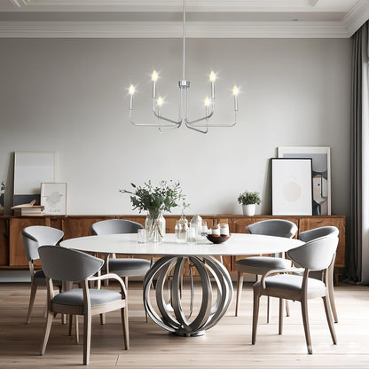 YANSUN 6-Head Chrome Traditional Chandelier - 28in E12 Metal Candelabra for Living Room Entryway, 40W Max