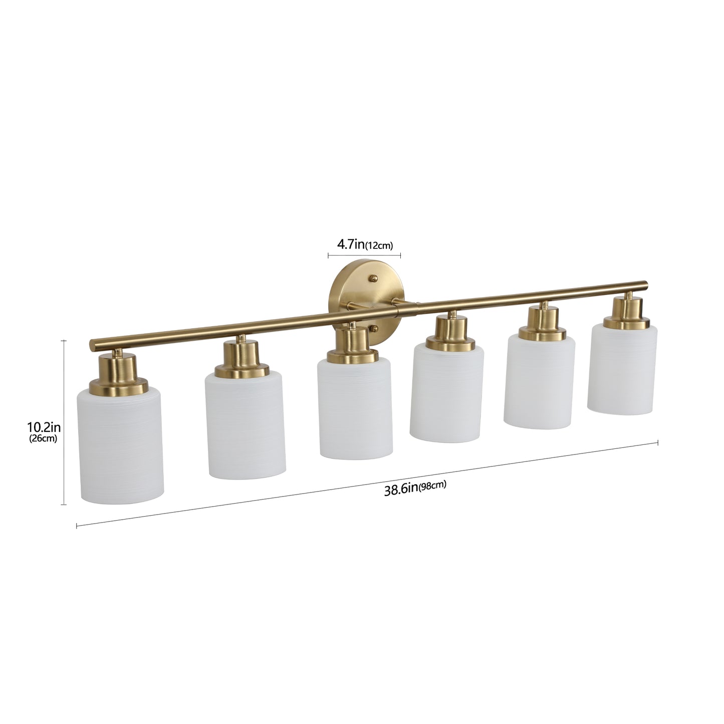 YANSUN Golden Modern Minimalist Bathroom Vanity Light, 6-Light Wall Sconce, Iron & Glass, E26 Base, Hard-Wired (Bulbs Not Included)