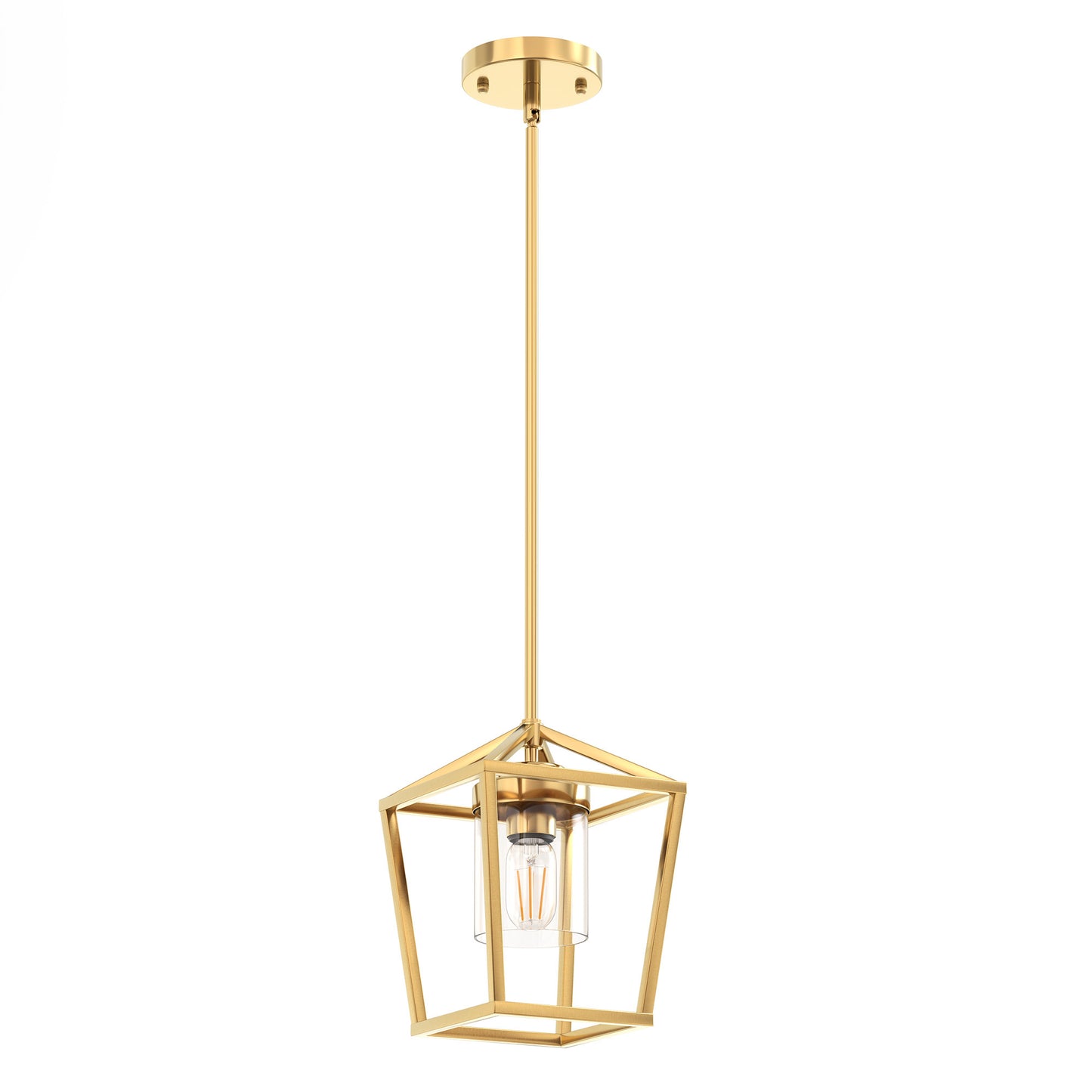 YANSUN 41. 7in Industrial 1-Light Lantern Shape Pendant Light with Clear Glass for Kitchen Diningroom Bulbs Not Included