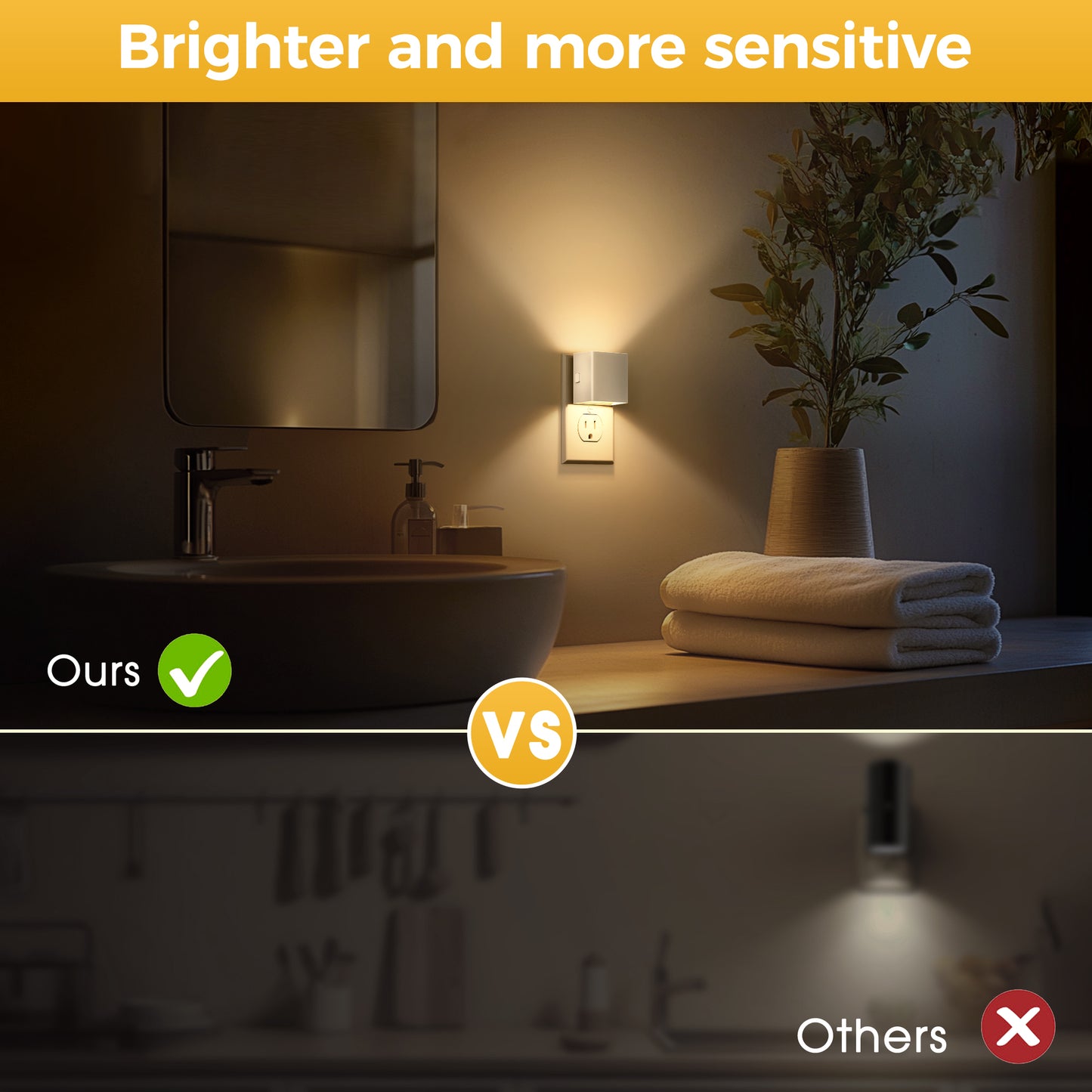 YANSUN 1-Watt Integrated LED Plug-In Square Night Light, Up-Down Illumination, Button Adjustable, Light Sensor, 2-Pack