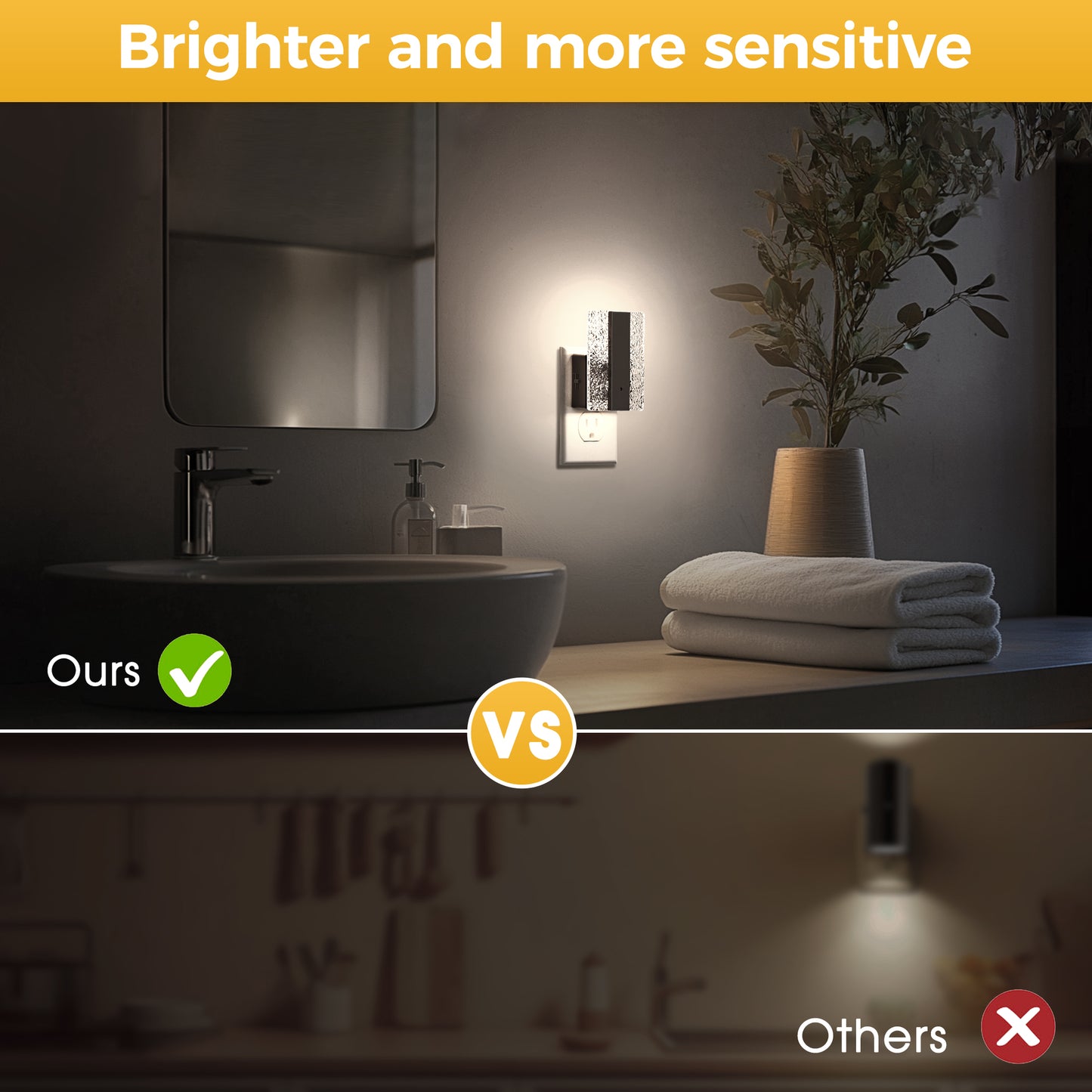 YANSUN 1-Watt Modern Square Plug-in Integrated LED Night Light with Light Sensor, Crushed Acrylic, White 5000K, Black, 2-Pack