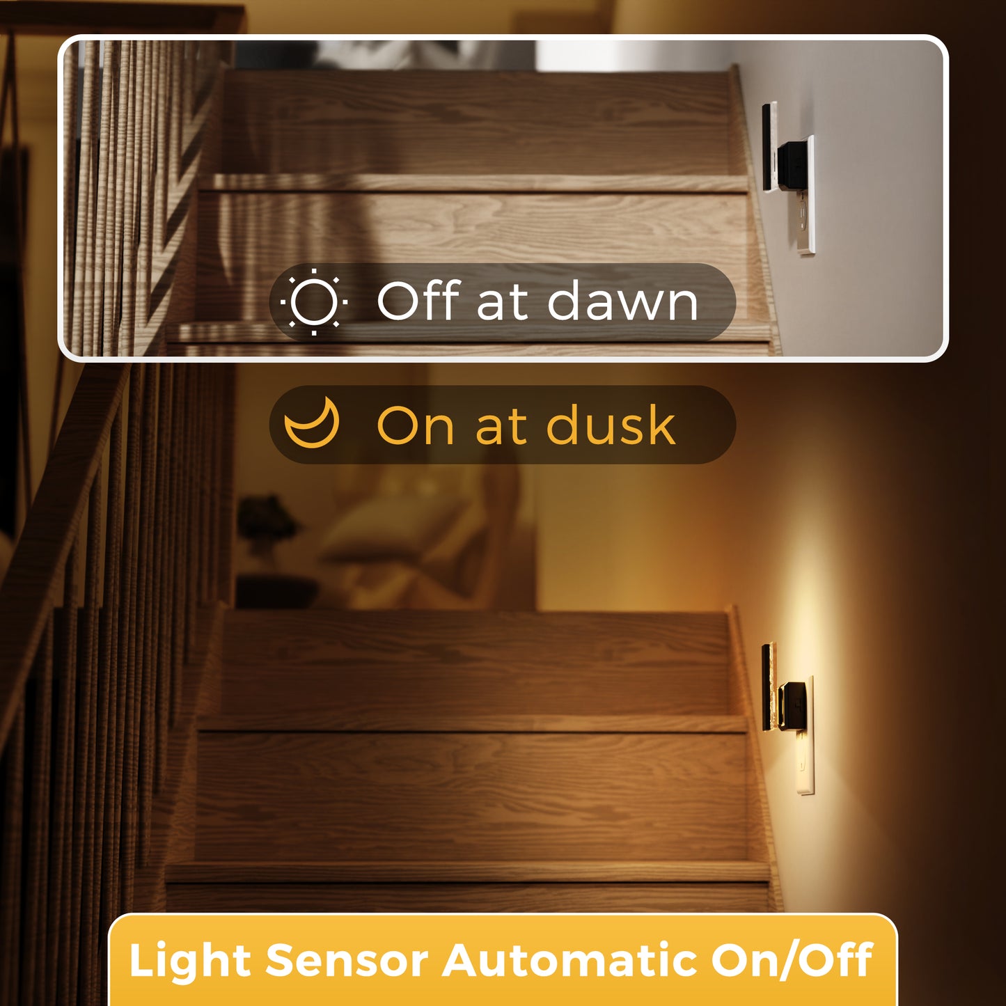 YANSUN 1-Watt Integrated LED Plug-In Modern Square Night Light, Amber 3000K, Button Adjustable, Dusk to Dawn, 1-Pack