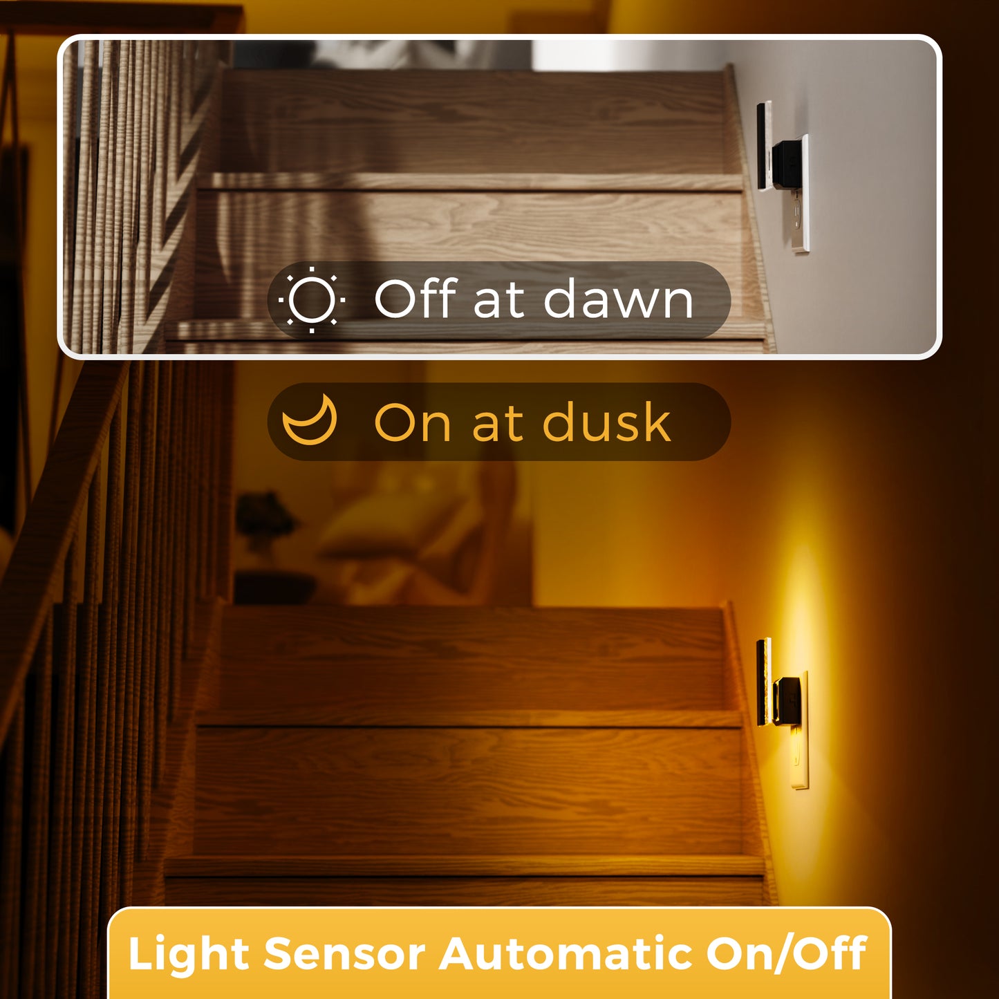 YANSUN 2-Pack Dusk to Dawn Plug-In Night Light with Dimmer, 1W Amber 2000K LED, Modern Square Crushed Acrylic, US 2-Prong Plug