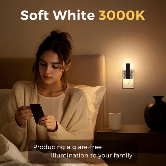 YANSUN 1-Watt Integrated LED Plug-In Modern Square Night Light, Amber 3000K, Button Adjustable, Dusk to Dawn, 1-Pack