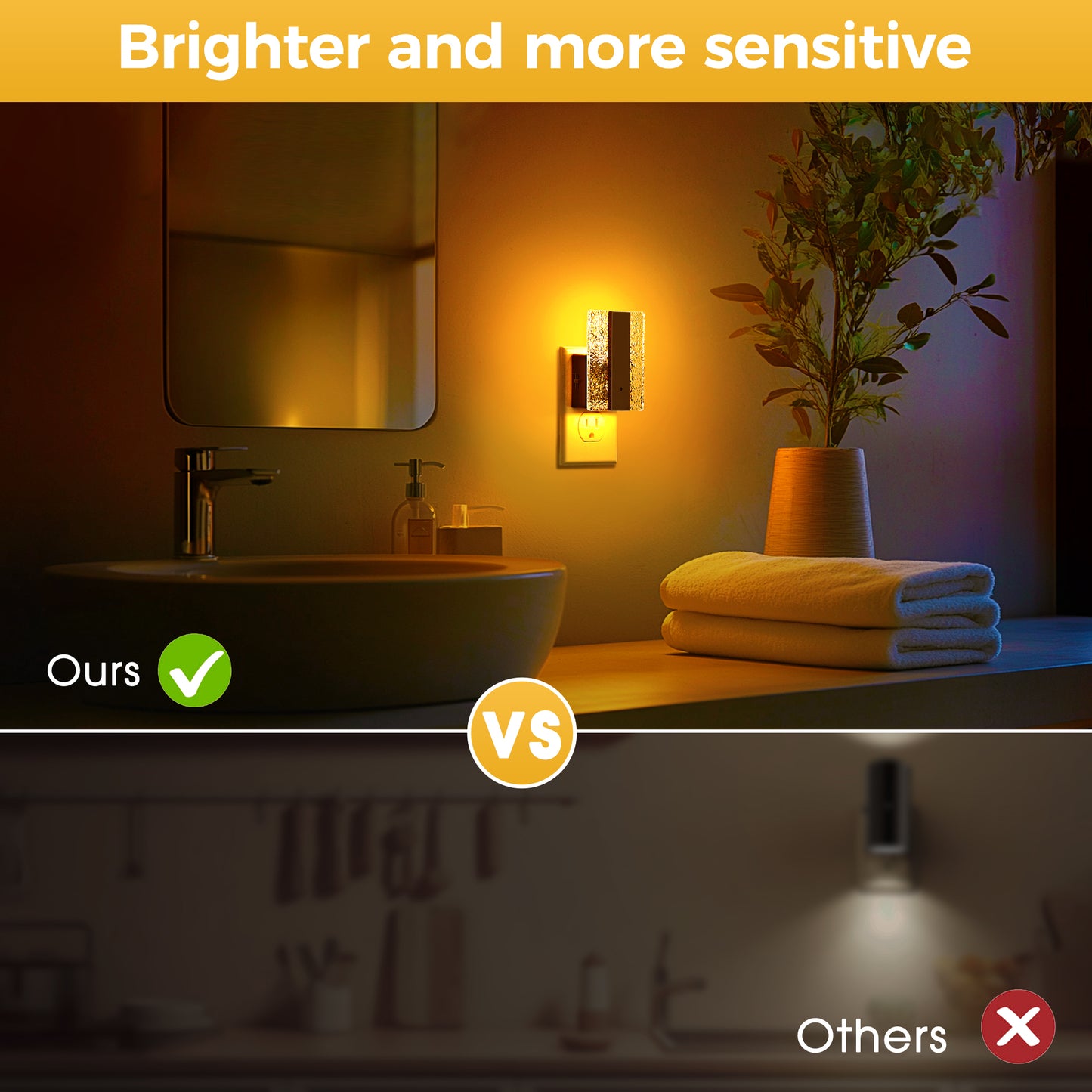 YANSUN 2-Pack Dusk to Dawn Plug-In Night Light with Dimmer, 1W Amber 2000K LED, Modern Square Crushed Acrylic, US 2-Prong Plug