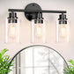YANSUN 3-Light Black Vanity Wall Light, Transparent Glass Shades, Non-Integrated E26 Bulbs, Modern Bathroom & Bedroom Lighting, US Standard