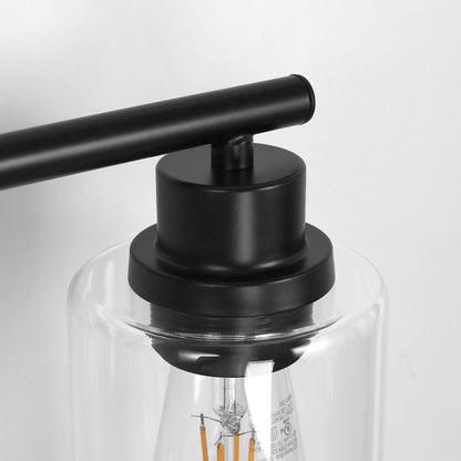 YANSUN 3-Light Black Vanity Wall Light, Transparent Glass Shades, Non-Integrated E26 Bulbs, Modern Bathroom & Bedroom Lighting, US Standard
