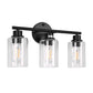 YANSUN 3-Light Black Vanity Wall Light, Transparent Glass Shades, Non-Integrated E26 Bulbs, Modern Bathroom & Bedroom Lighting, US Standard