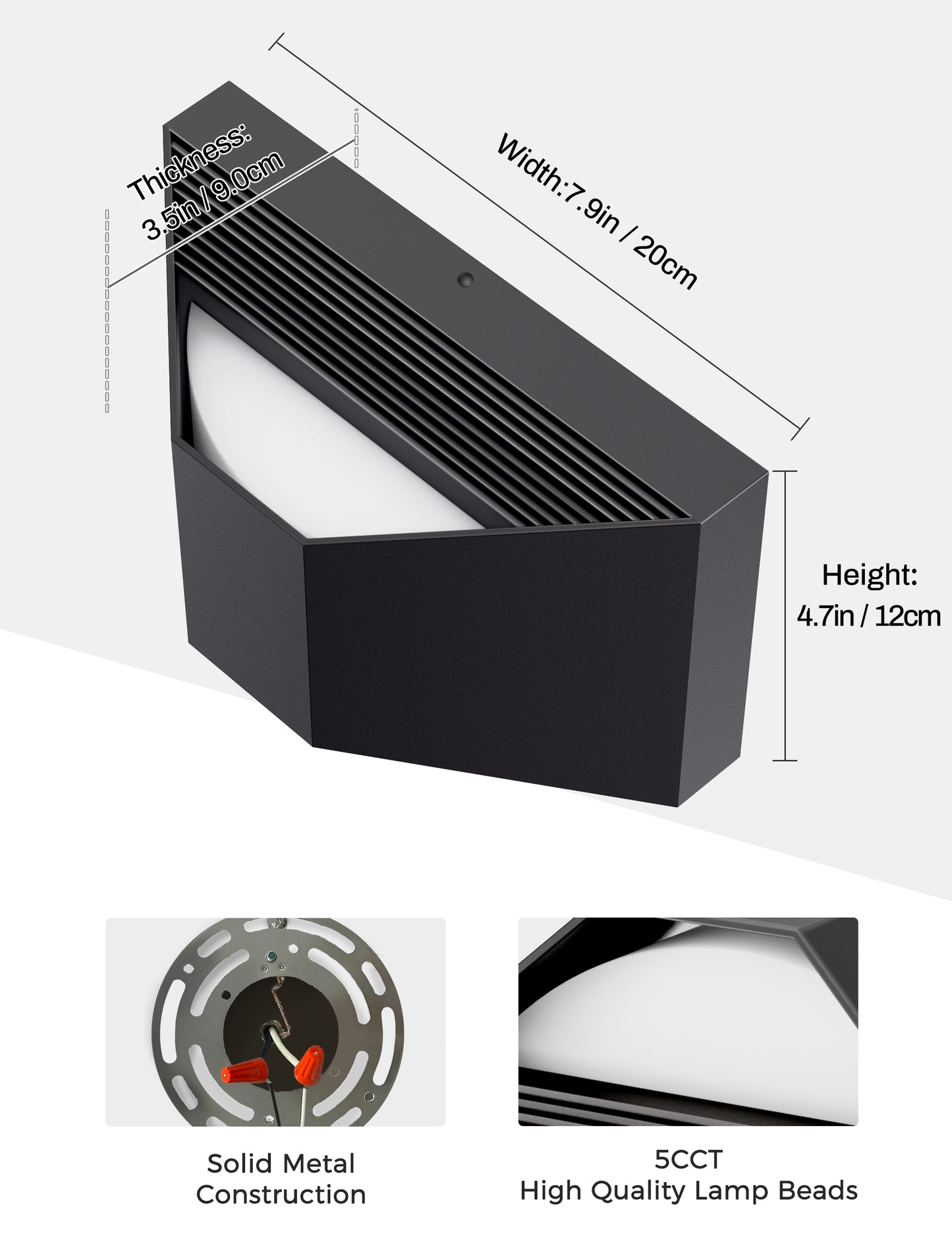 YANSUN Wall-Mounted Triangle Wall Sconce with Wall Switch & 5 CCT Adjustable, No Bulbs Included
