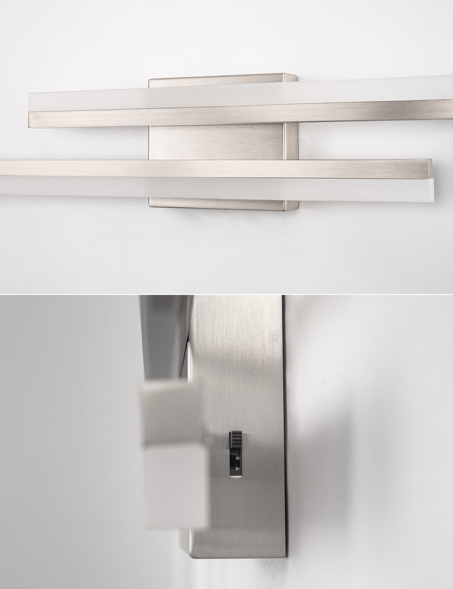 YANSUN 2-Light Minimalist Nickel LED Wall Sconce with Frosted Acrylic Shade, Modern Accent Light for Powder Room
