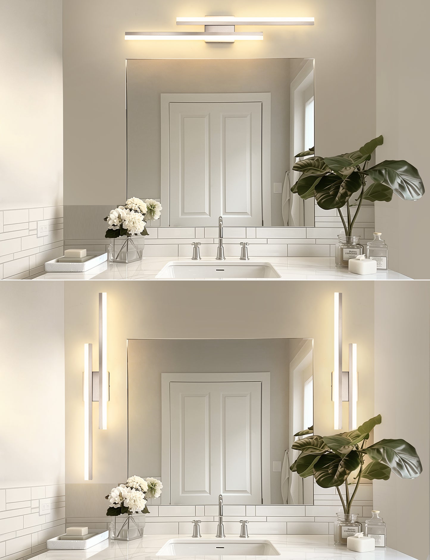 YANSUN 2-Light Minimalist Nickel LED Wall Sconce with Frosted Acrylic Shade, Modern Accent Light for Powder Room