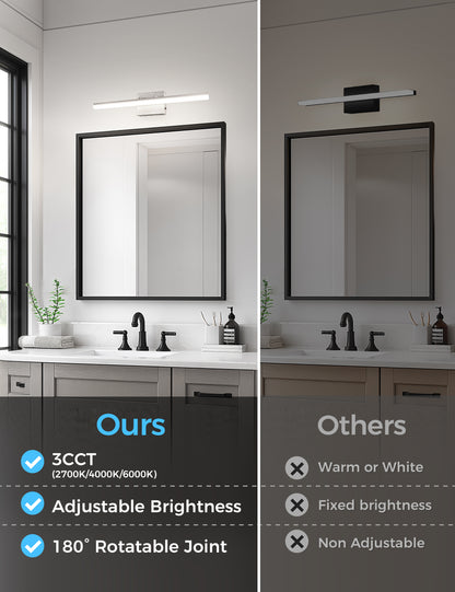 YANSUN 24 in. 24-Watt 1-Light Matte Black and Nickel LED Vanity Light, Bathroom Wall Sconce for Vanities
