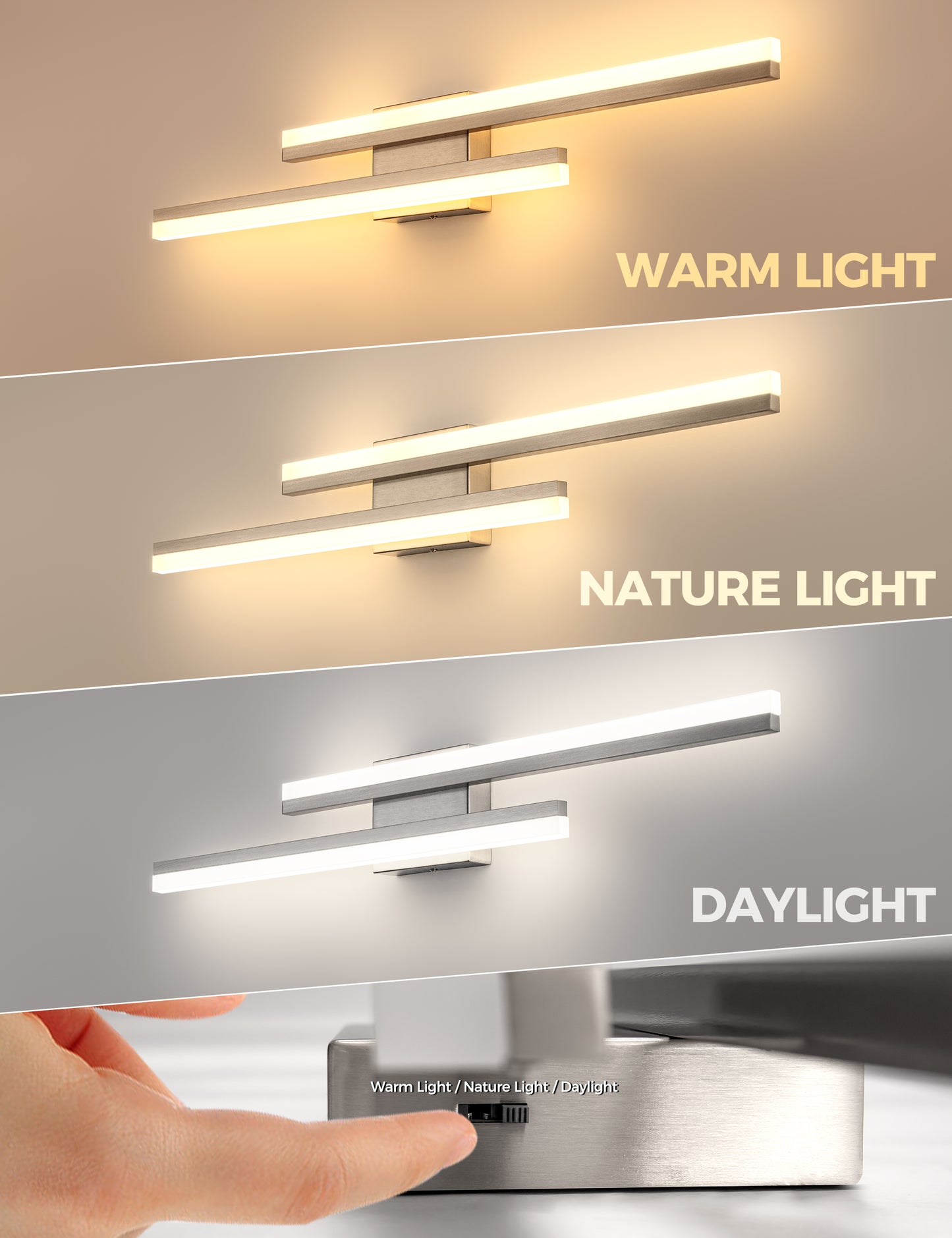 YANSUN 2-Light Minimalist Nickel LED Wall Sconce with Frosted Acrylic Shade, Modern Accent Light for Powder Room