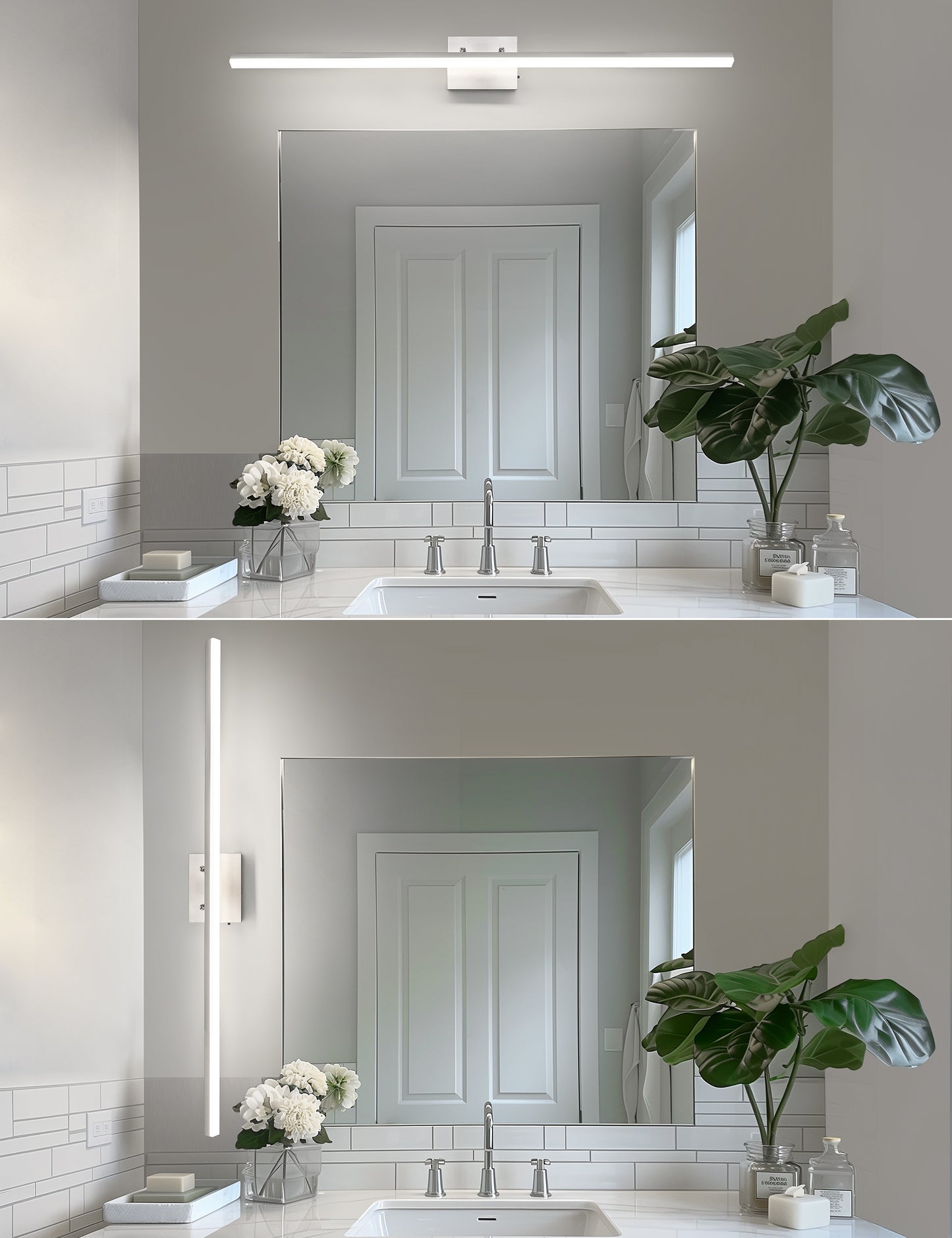 YANSUN 24-Watt 1-Light Nickel Integrated LED Vanity Light, 48 in. Modern Adjustable Wall Sconce for Bathroom or Various