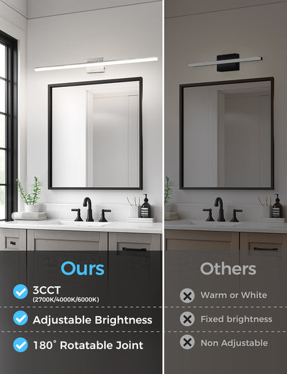 YANSUN 24-Watt 1-Light Nickel Integrated LED Vanity Light, 48 in. Modern Adjustable Wall Sconce for Bathroom or Various