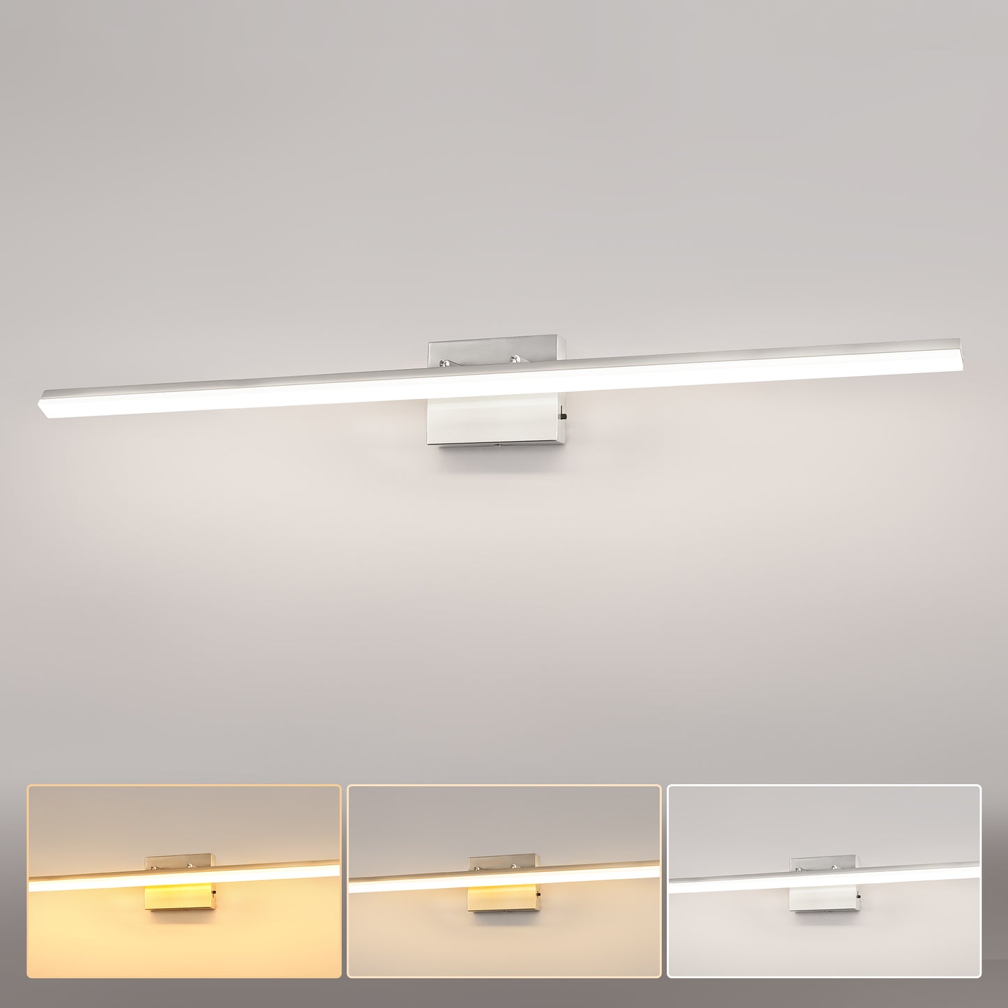 YANSUN 24-Watt 1-Light Nickel Integrated LED Vanity Light, 48 in. Modern Adjustable Wall Sconce for Bathroom or Various