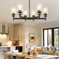 YANSUN 6-Light Black Candle Chandelier with Clear Glass Shades Modern Farmhouse Ceiling Light Fixture E26 for Dining Room Living Room
