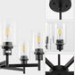 YANSUN 6-Light Black Candle Chandelier with Clear Glass Shades Modern Farmhouse Ceiling Light Fixture E26 for Dining Room Living Room